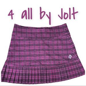 4 All by Jofit Plaid Golf Skort Size 2 Pink Black Silver Athletic Fitness Tennis